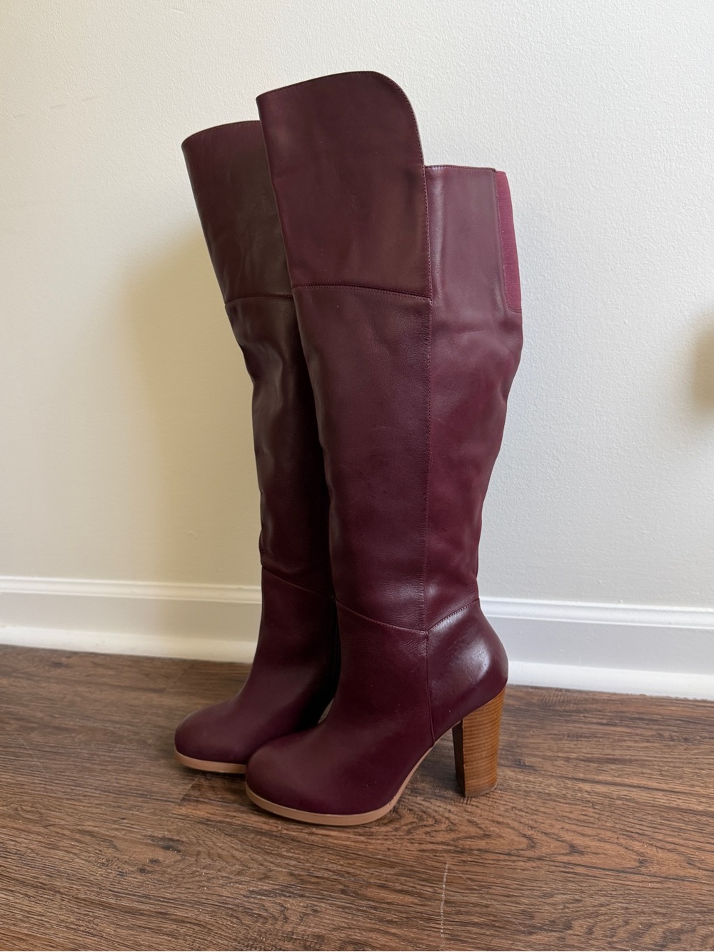 Lane Bryant Real Leather Knee High Burgundy Wine Heel Boots 9 Wide Calf Luciana